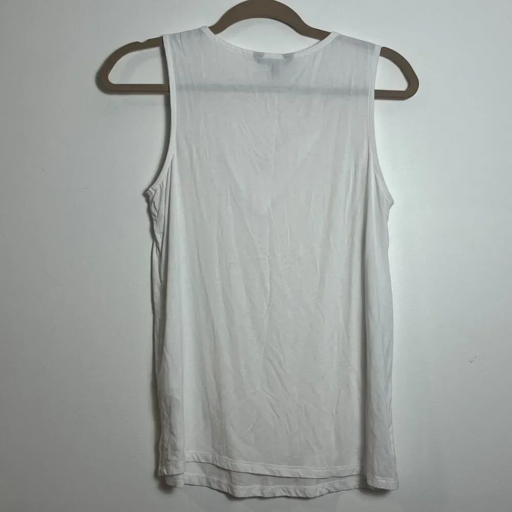 Banana Republic White Lightweight Rayon Stretch Knit Tank Sz S Pleated V-Neck - Picture 2 of 5